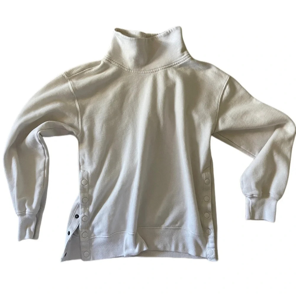 Abercrombie Sweater Womens High Neck White Fleece Snap Sides Sweatshirt Pullover